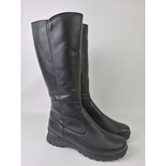 La Canadienne Women's Black Agnes Wool Lined Leather Wedge Boots Size 11 - Picture 1 of 7